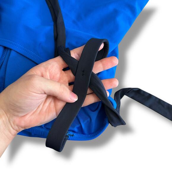 Kate Spade One Piece Swimsuit Women’s 6 Blue Black Tie Straps Ruched Padded Cups - Picture 8 of 9